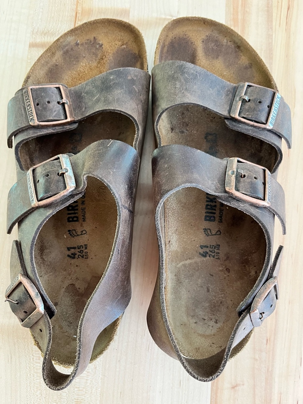 Birkenstock Milano Oiled Leather Two-Strap Brown Buckle Sandal, Sz 41 - Picture 5 of 13